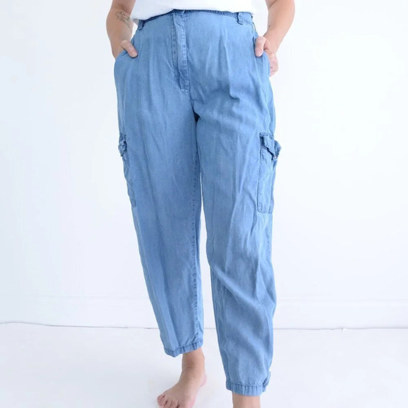 Suko Cargo Style Cotton Blue Chambray Denim Jeans - Picture 1 of 14